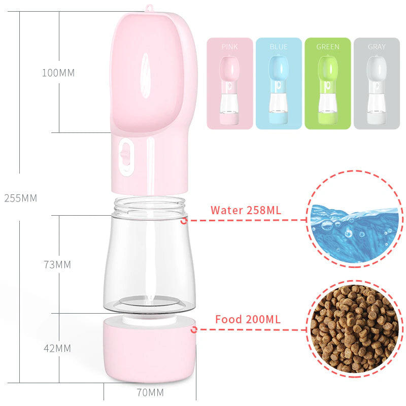 Pet Dog Water Bottle with Feeder Bowl