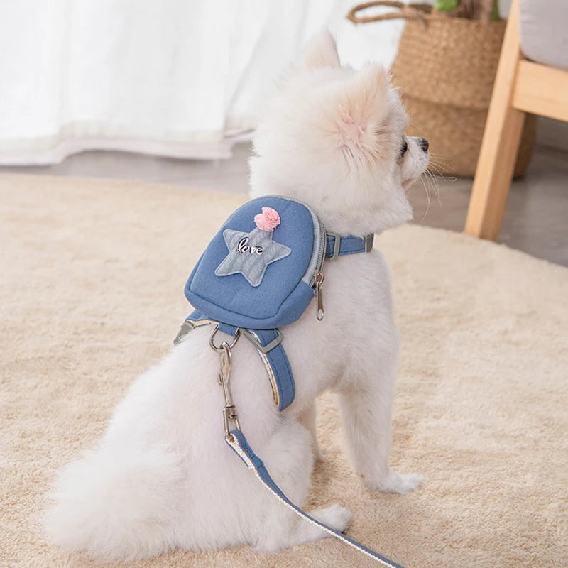  Cute Dog Cat Harness with Backpack