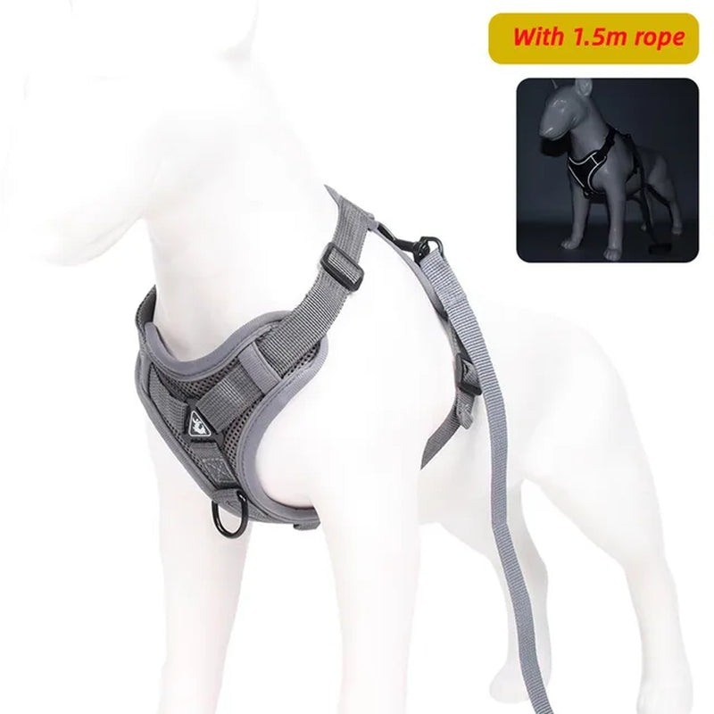 Dog Harness with 1.5M Traction Leash Set No Pull Adjustable Reflective Breathable Harness Pet Harness Vest for Small Dogs Cats