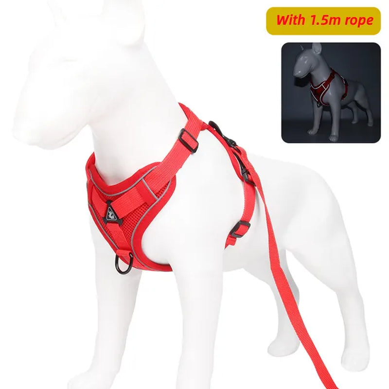 Dog Harness with 1.5M Traction Leash Set No Pull Adjustable Reflective Breathable Harness Pet Harness Vest for Small Dogs Cats