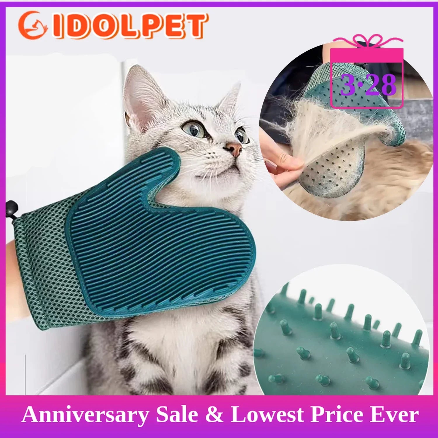 Cat Hair Glove & Pet Fur Remover Glove