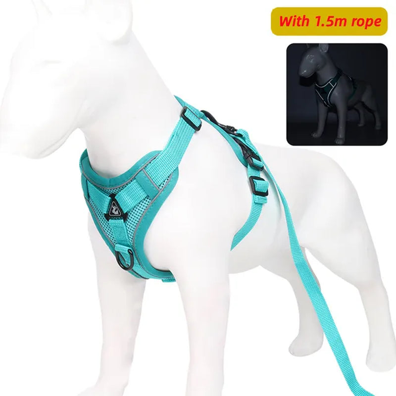 Dog Harness with 1.5M Traction Leash Set No Pull Adjustable Reflective Breathable Harness Pet Harness Vest for Small Dogs Cats