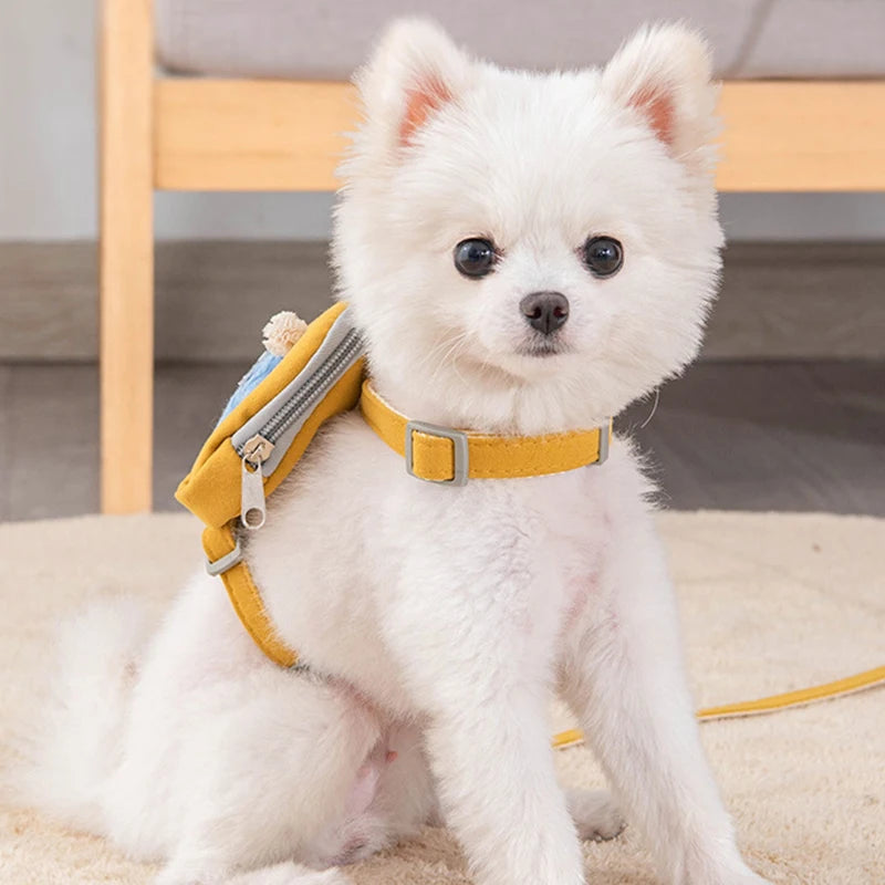  Cute Dog Cat Harness with Backpack