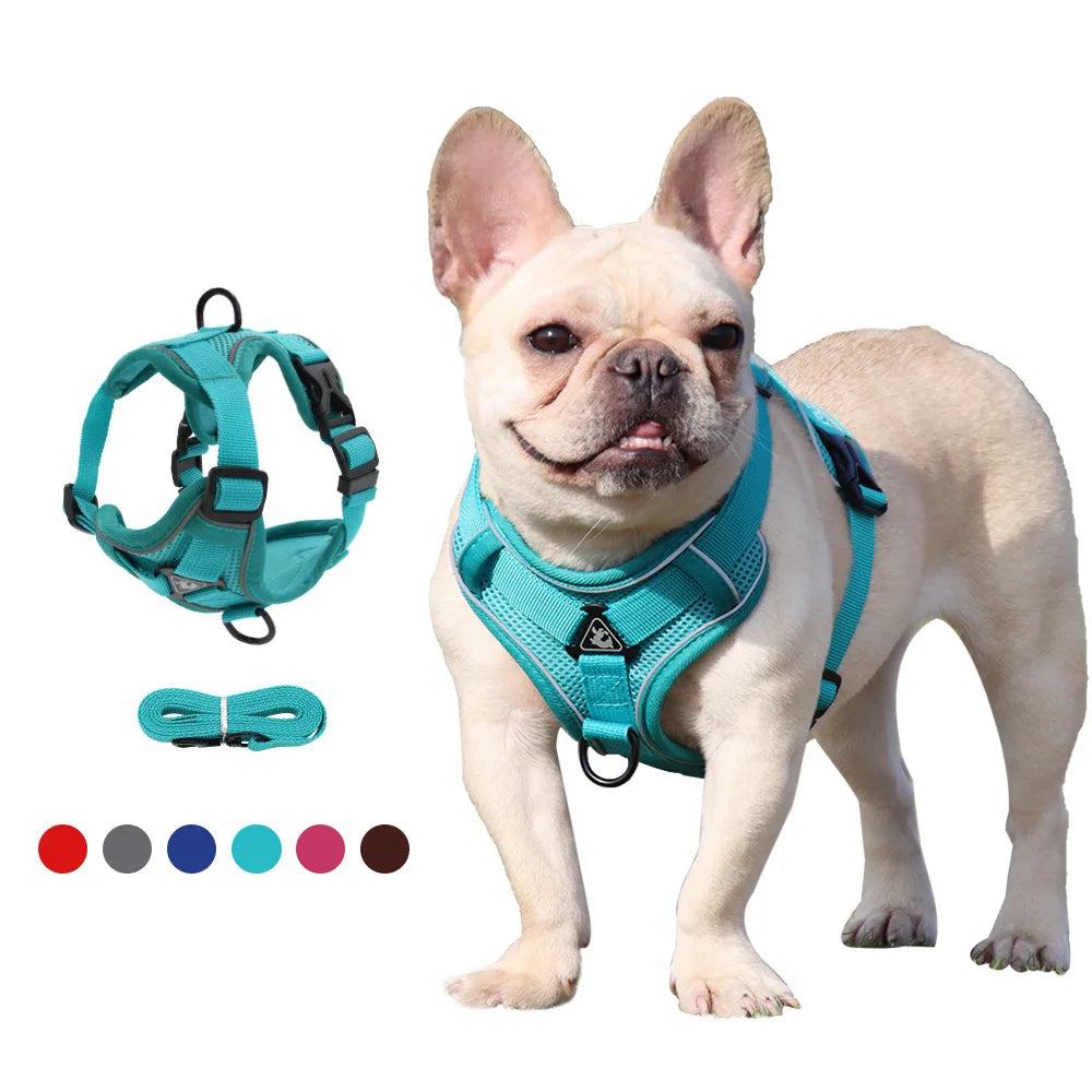 Dog Harness with 1.5M Traction Leash Set No Pull Adjustable Reflective Breathable Harness Pet Harness Vest for Small Dogs Cats