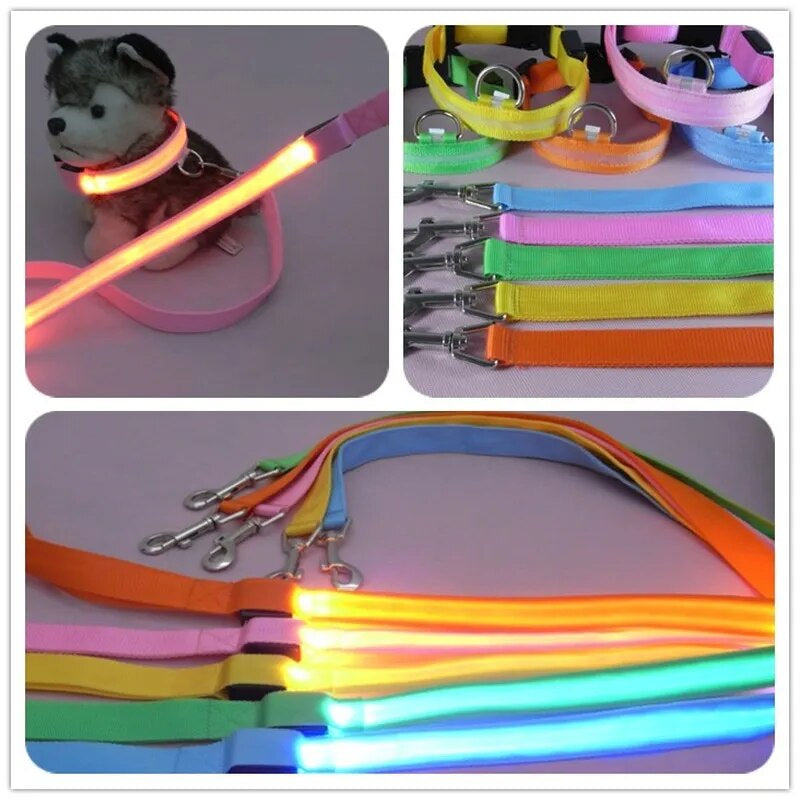 LED Light up Dog Leash Luminous Rope Lead Leash for Dog Safety Flashing Glowing Dog Collar Harness Electronic Pet Accessories