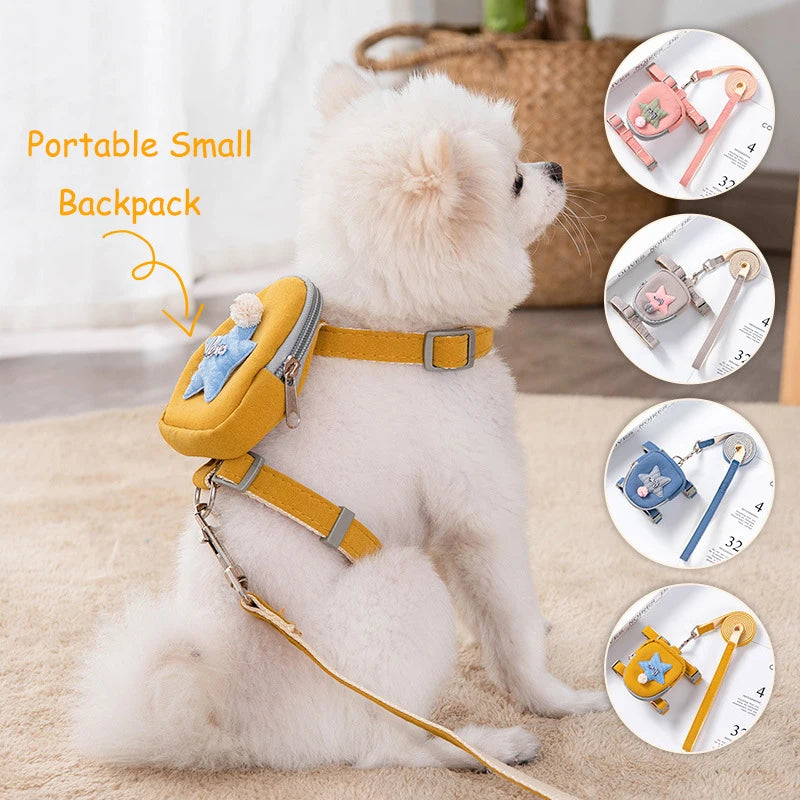  Cute Dog Cat Harness with Backpack