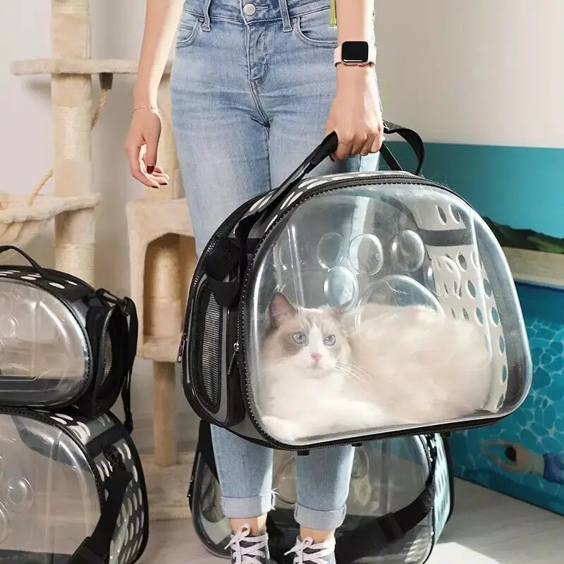 Portable Foldable Pet Dog Cat Shoulder Bag Transparent Cat Dog Carryingbag Pet Carrier Bag Handbag Pet Carrier Shoulder Bag