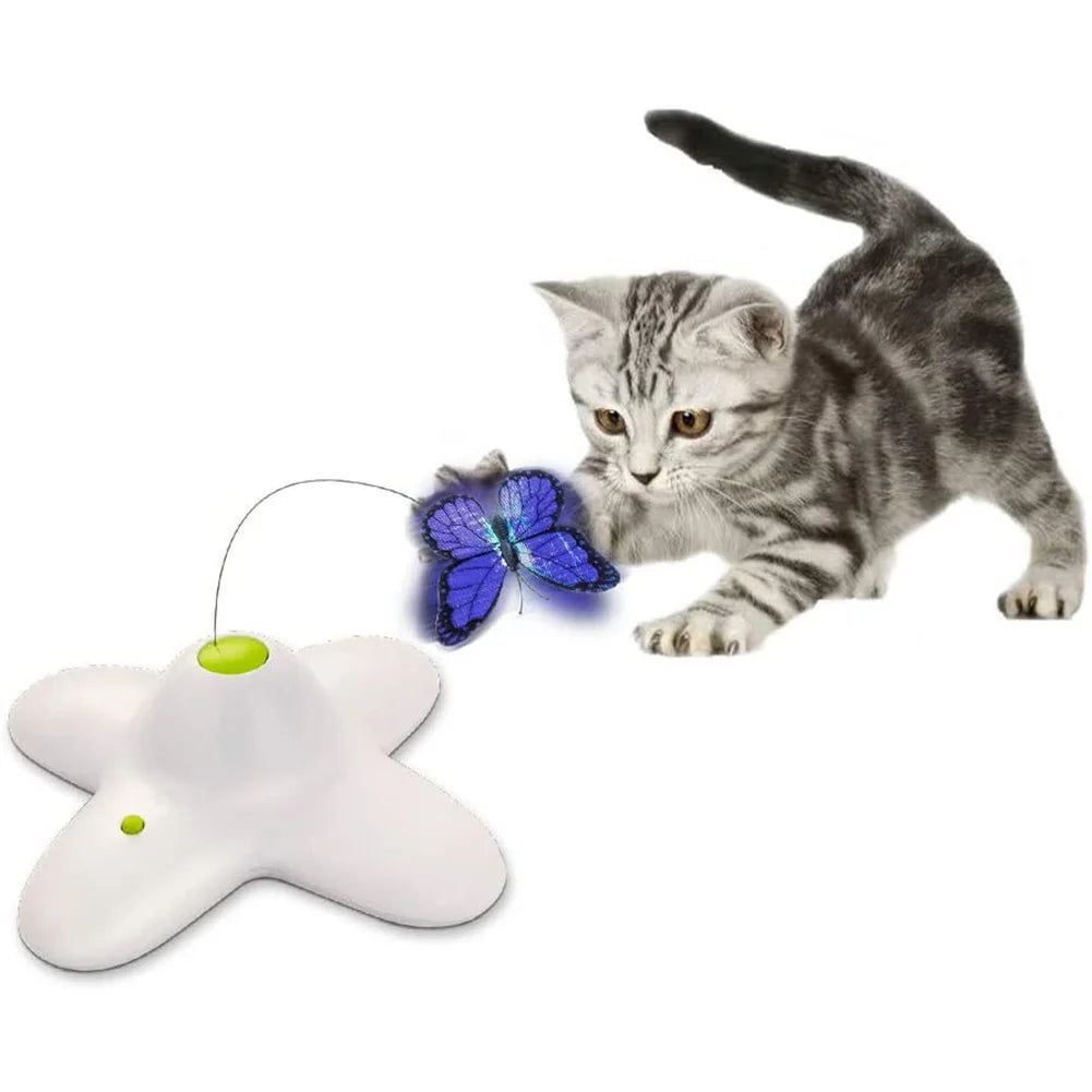 Automatic Cat Toy 360 Degree Rotating Motion Activated Butterfly Funny Toys Pet Cats Interactive Flutter Bug Puppy Flashing Toy