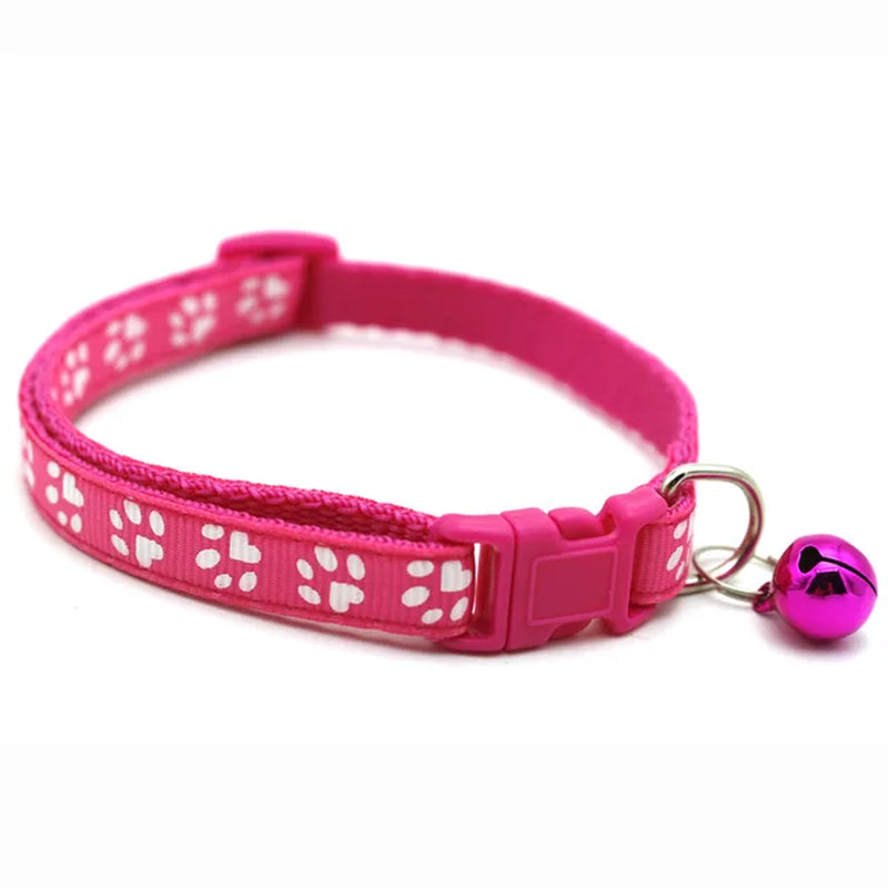 1Pc Pet Cat Bell Collar Cat Paw Print Adjustable Buckle Cat Necklace Pet Bell Dog Cat Accessories 12 Colors Pet Products