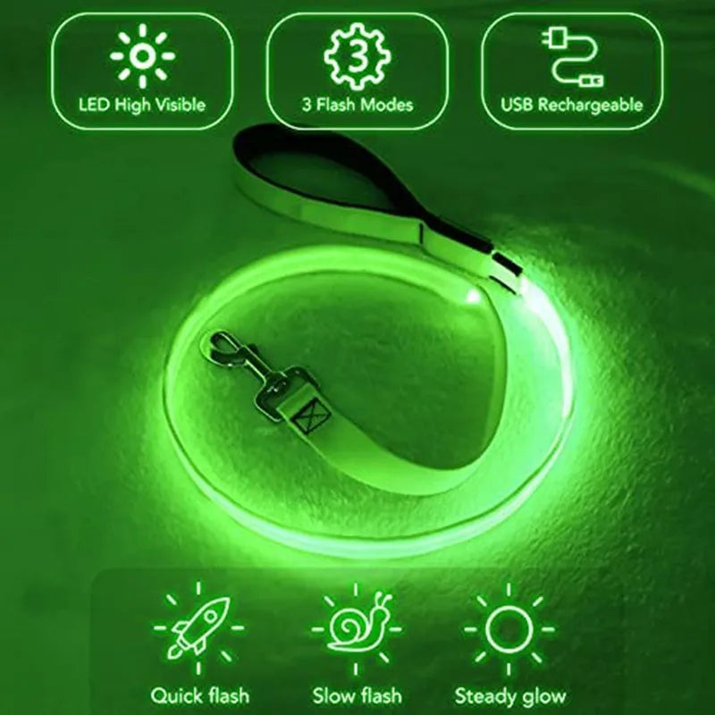 Led Pet Dog Leash Rope with Light Luminous Lead Leash USB Charging for Dog Safety Flashing Glowing Collar Harness Accessories