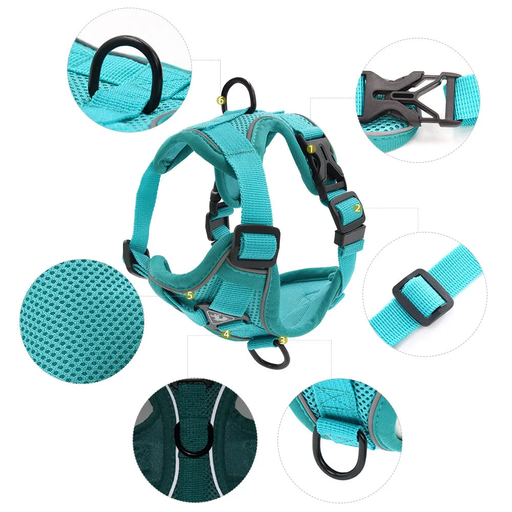 Dog Harness with 1.5M Traction Leash Set No Pull Adjustable Reflective Breathable Harness Pet Harness Vest for Small Dogs Cats