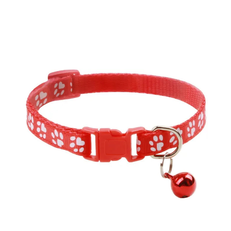 1Pc Pet Cat Bell Collar Cat Paw Print Adjustable Buckle Cat Necklace Pet Bell Dog Cat Accessories 12 Colors Pet Products