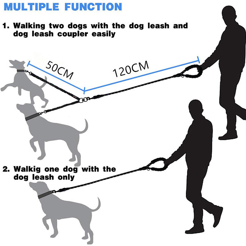 WALK 2 Two DOGS Leash COUPLER Double Twin Lead Walking Dog Leashes