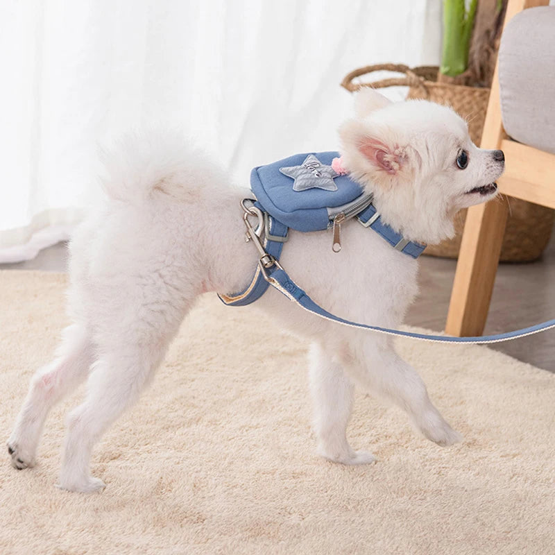  Cute Dog Cat Harness with Backpack