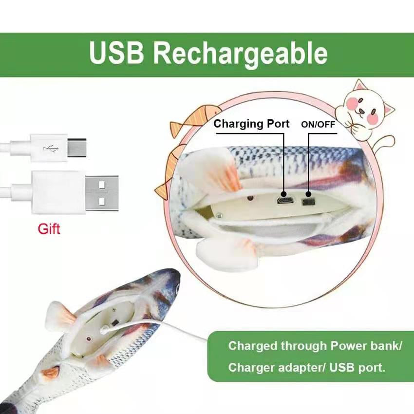 Cat USB Charger Toy Fish Interactive Electric Floppy Fish Cat Toy Realistic Pet Cats Chew Bite Toys Pet Supplies Cats Dog Toy