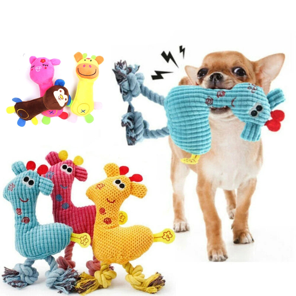 Plush Dog Toy Animals Shape Bite Resistant Squeaky Toys Corduroy Dog Toys for Small Large Dogs Puppy Pets Training Accessories