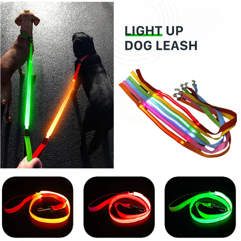 Led Pet Dog Leash Rope with Light Luminous Lead Leash USB Charging for Dog Safety Flashing Glowing Collar Harness Accessories